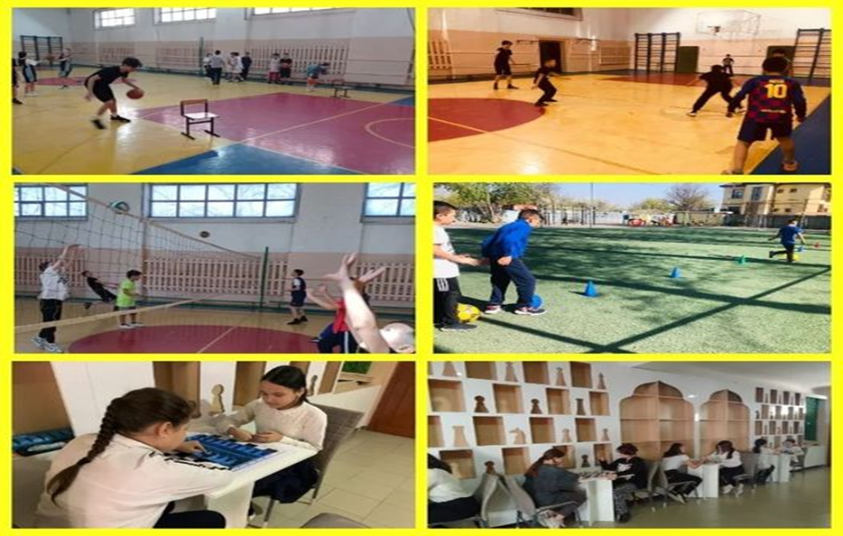 Спортивных секциях: баскетбол, футбол, гандбол, нац. игры, шашки и шахматы.