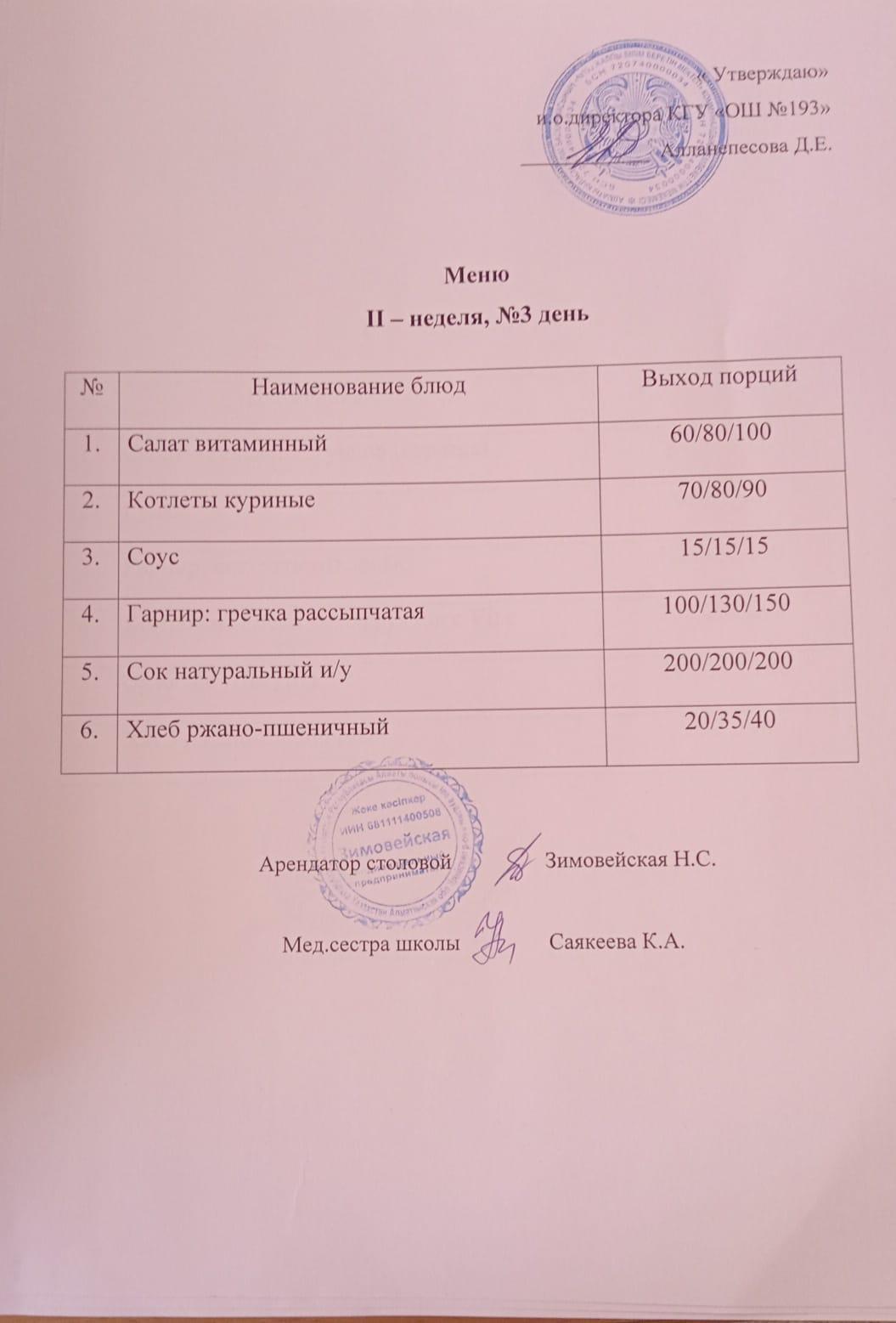 Ас мәзірі 2 апта 3 күн